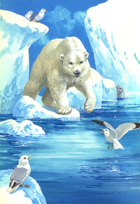 Polar Bear on Ice Poster Print by John Francis, showcasing a polar bear in its icy habitat.