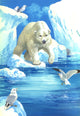 Polar Bear on Ice Poster Print by John Francis, showcasing a polar bear in its icy habitat.