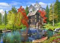 Fishing by the Mill Poster Print by Dominic Davidson showcasing a tranquil fishing scene.