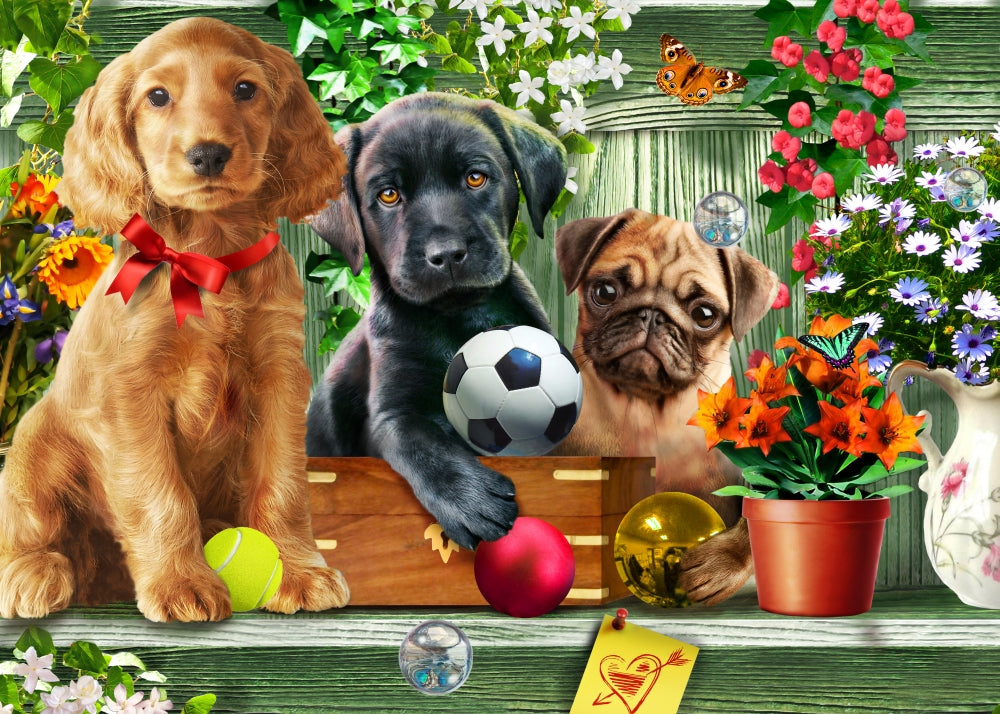Shelf Puppies Variant 2 Poster Print by Adrian Chesterman featuring playful puppies