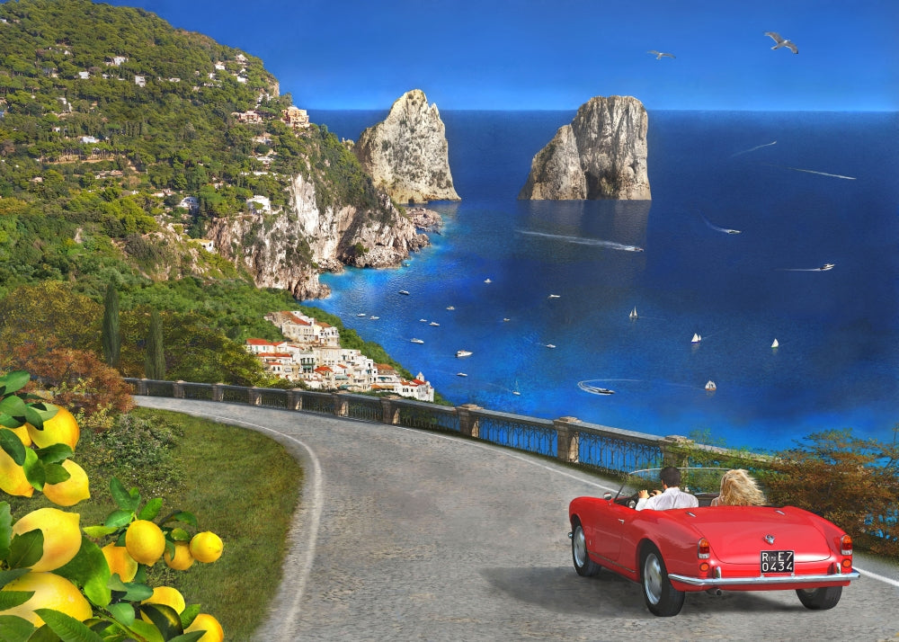 View of Capri Poster Print by Dominic Davidson showcasing the beautiful coastal landscape.