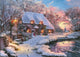 Winter Cottage Poster Print by Dominic Davidson showcasing a cozy cottage in a snowy landscape.
