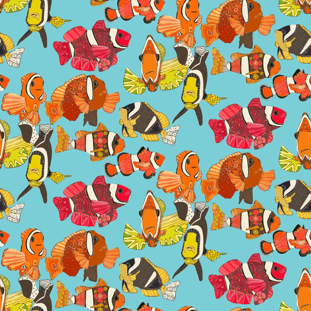 Clown Fish Blue Poster Print by Sharon Turner featuring a vibrant clown fish.
