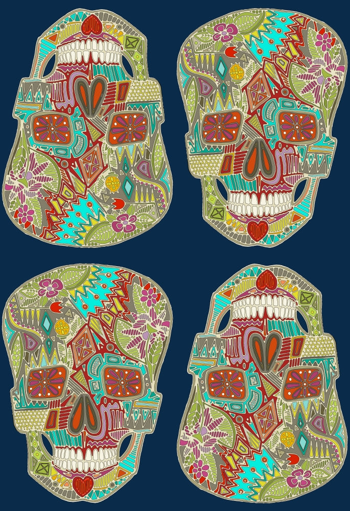 Flower Skulls Blue Poster Print by Sharon Turner featuring vibrant colors