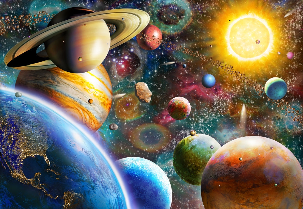 Planets in Space Poster Print by Adrian Chesterman, vibrant cosmic artwork.