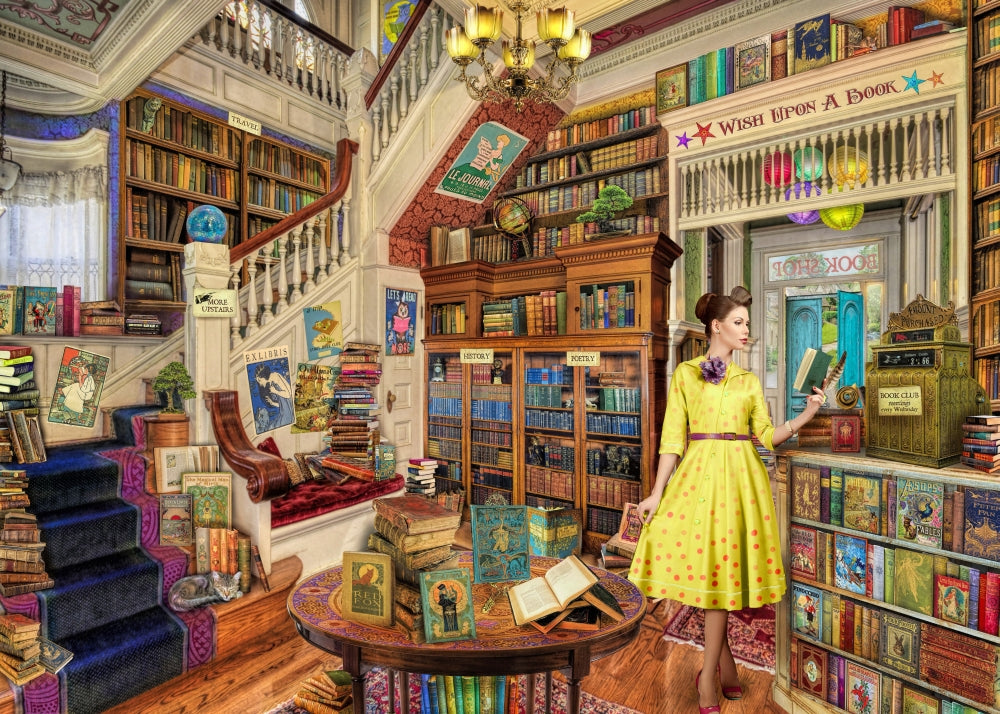 Wish Upon a Bookshop Poster Print by Aimee Stewart featuring a whimsical bookshop scene.