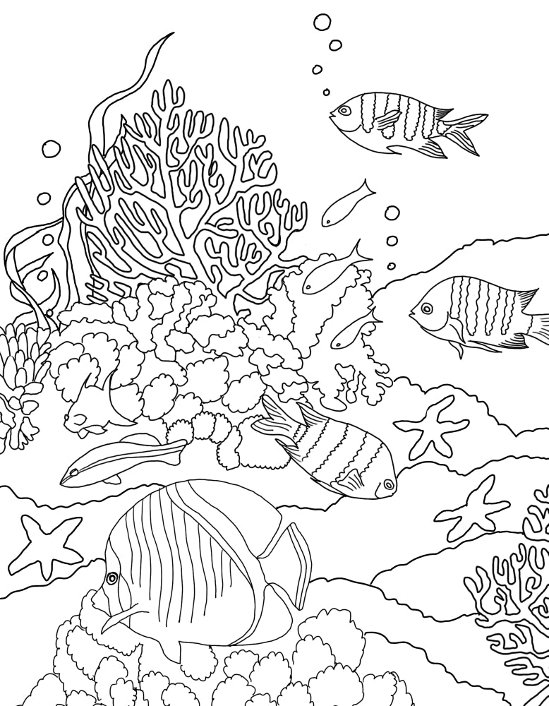 Underwater Coloring Page Poster Print by Aimee Stewart featuring vibrant aquatic life.