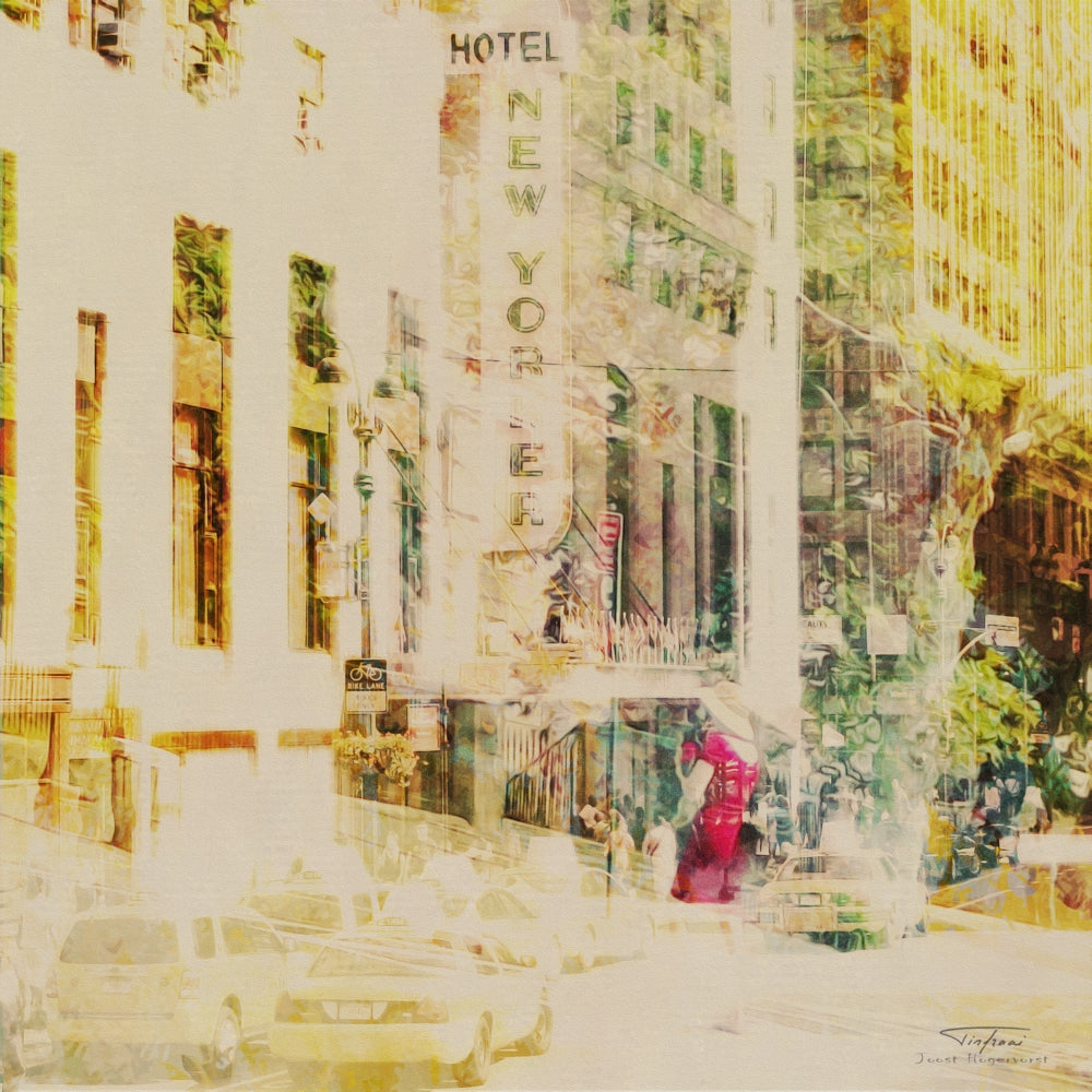 City Collage - New York 08 Poster Print by Joost Hogervorst showcasing iconic New York landmarks