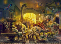 Coming Dinos Poster Print by Jan Patrick featuring colorful dinosaur illustrations.