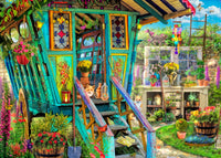 The Potting Shed Poster Print by Aimee Stewart showcasing vibrant gardening scene.