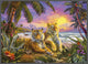 Tropical Sunset Tigers Poster Print by Jan Patrick showcasing vibrant colors and stunning detail.
