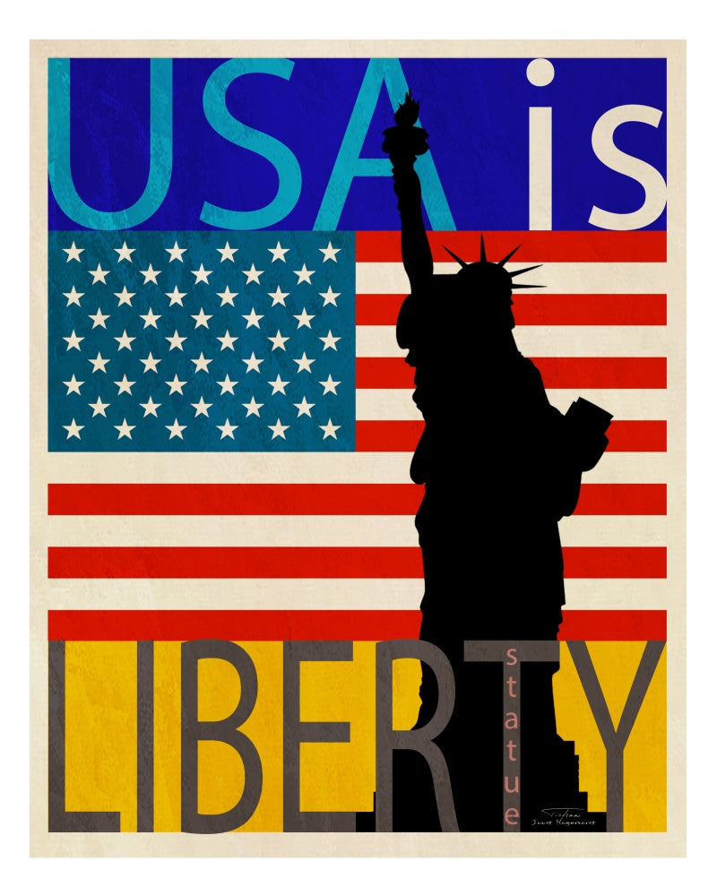 USA IS Liberty Statue Poster Print by Joost Hogervorst featuring the iconic Statue of Liberty.