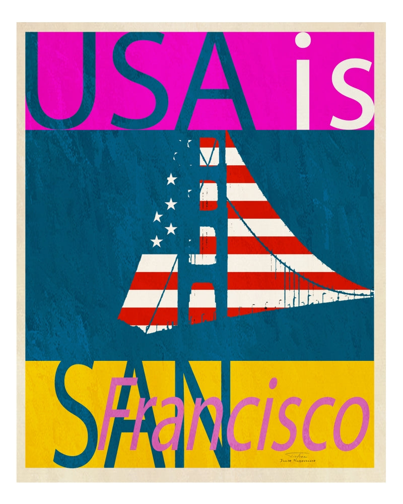 USA IS San Francisco Poster Print by Joost Hogervorst showcasing the iconic skyline.