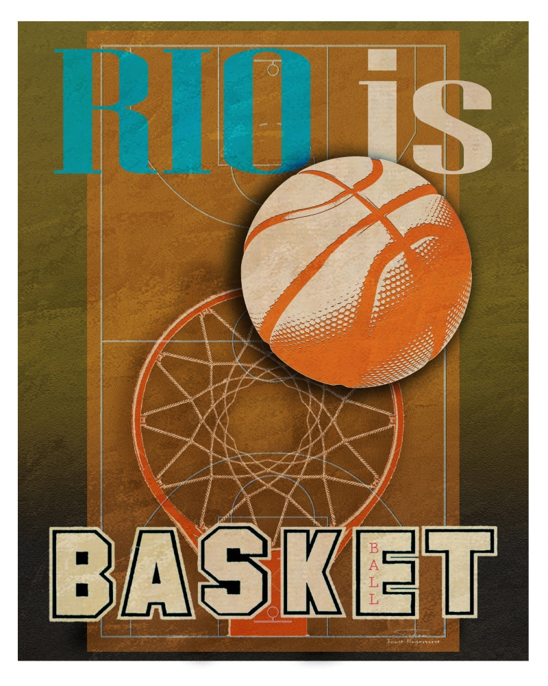 RIO Basketball Poster Print by Joost Hogervorst featuring vibrant basketball art.