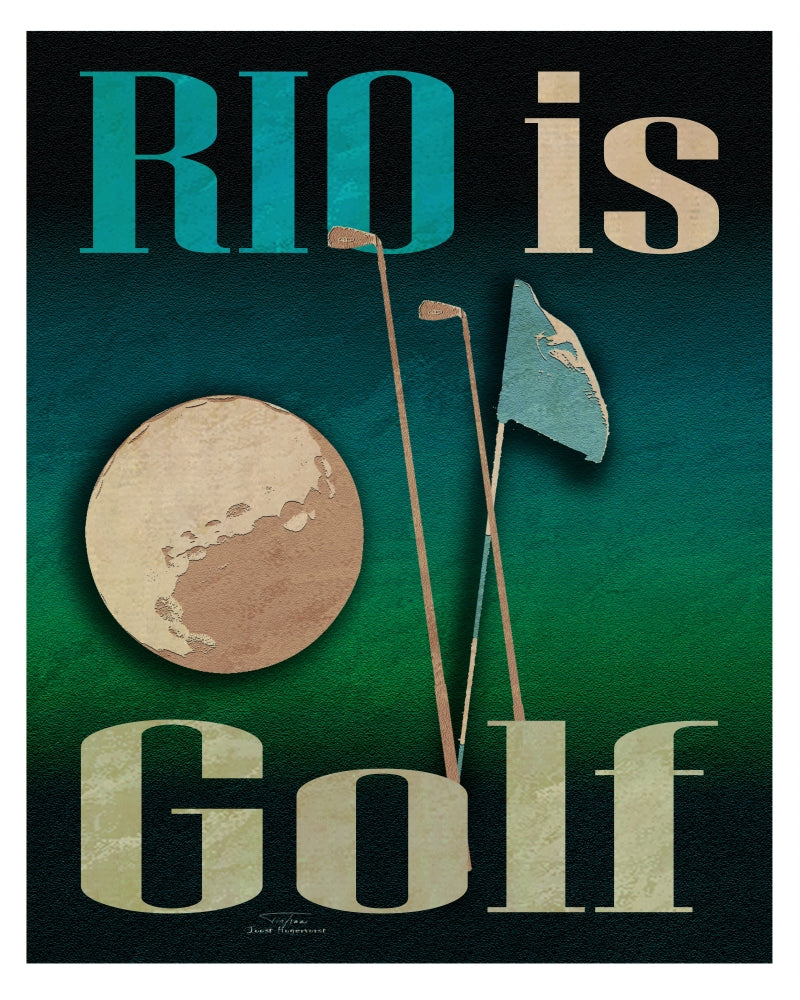 RIO Is Golf Poster Print by Joost Hogervorst, vibrant golf-themed artwork