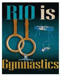 Rio Is Gymnastics Poster Print by Joost Hogervorst showcasing dynamic gymnastics action.