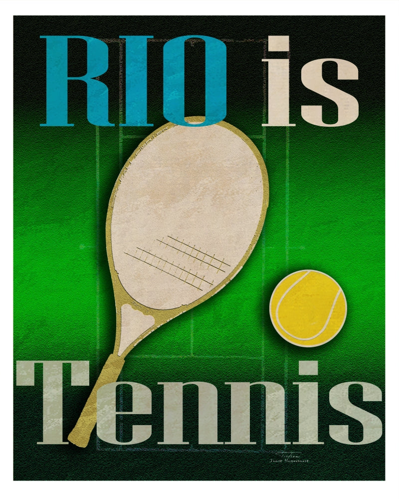 RIO Is Tennis Poster Print by Joost Hogervorst showcasing dynamic tennis action.