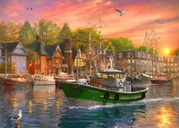 Sunset Harbour Poster Print by Dominic Davidson showcasing vibrant sunset colors.