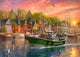 Sunset Harbour Poster Print by Dominic Davidson showcasing vibrant sunset colors.