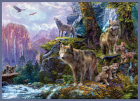 Wolves by the River Poster Print by Jan Patrick showcasing wolves by a river.