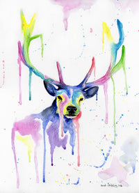 Stag Multicolour Art Print by Sarah Stribbling featuring vibrant colors and wildlife design.