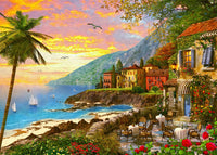 Island Sunset Poster Print by Dominic Davidson showcasing a vibrant sunset over a tranquil island.