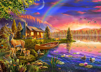 Lakeside Cabin Poster Print by Adrian Chesterman, serene nature scene.
