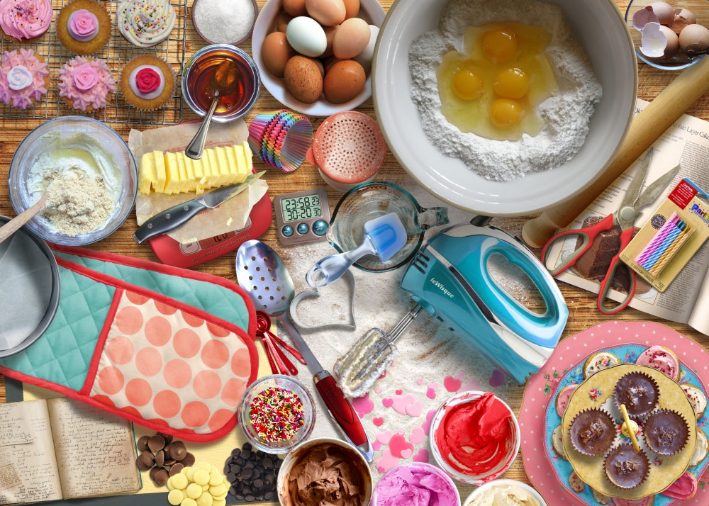 Cake Bake Poster Print by Andrew Farley showcasing vibrant baking theme.