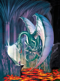 Dragon Lair Variant 1 Poster Print by Robin Koni featuring a vibrant fantasy landscape.