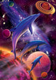 Astral Dolphin 6 Poster Print by Robin Koni showcasing a dolphin in vibrant underwater scenery.