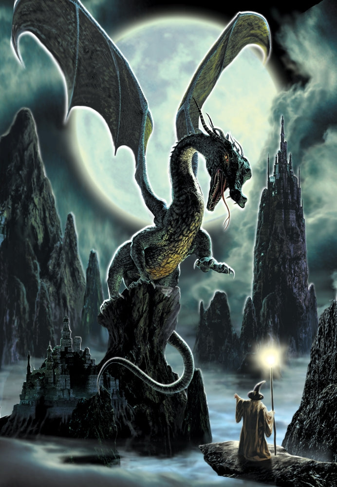 Dragons Rock Poster Print by Robin Koni featuring vibrant colors and fantasy theme.