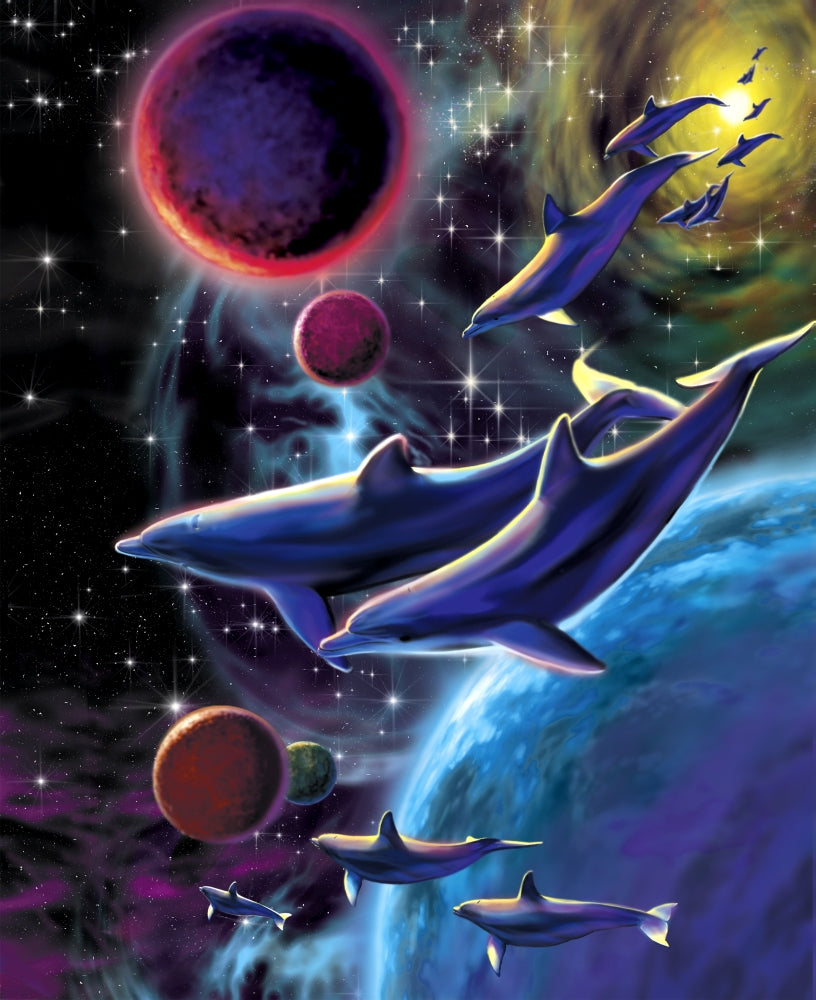 Dolphin Left Variant 1 Poster Print by Robin Koni showcasing a majestic dolphin in vibrant colors.