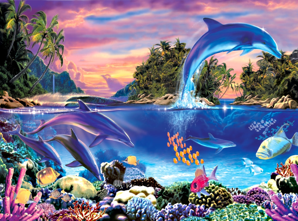 Dolphin Panorama Poster Print by Robin Koni showcasing dolphins in their natural habitat.