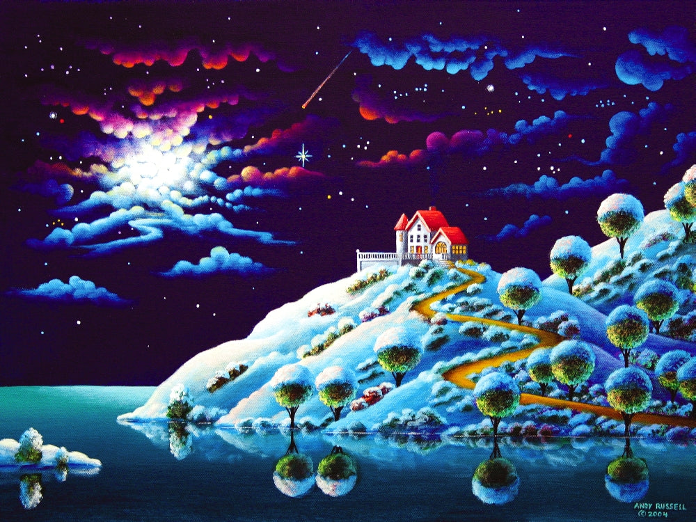Silent Night poster print by Andy Russell featuring serene night scene.