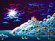 Silent Night poster print by Andy Russell featuring serene night scene.