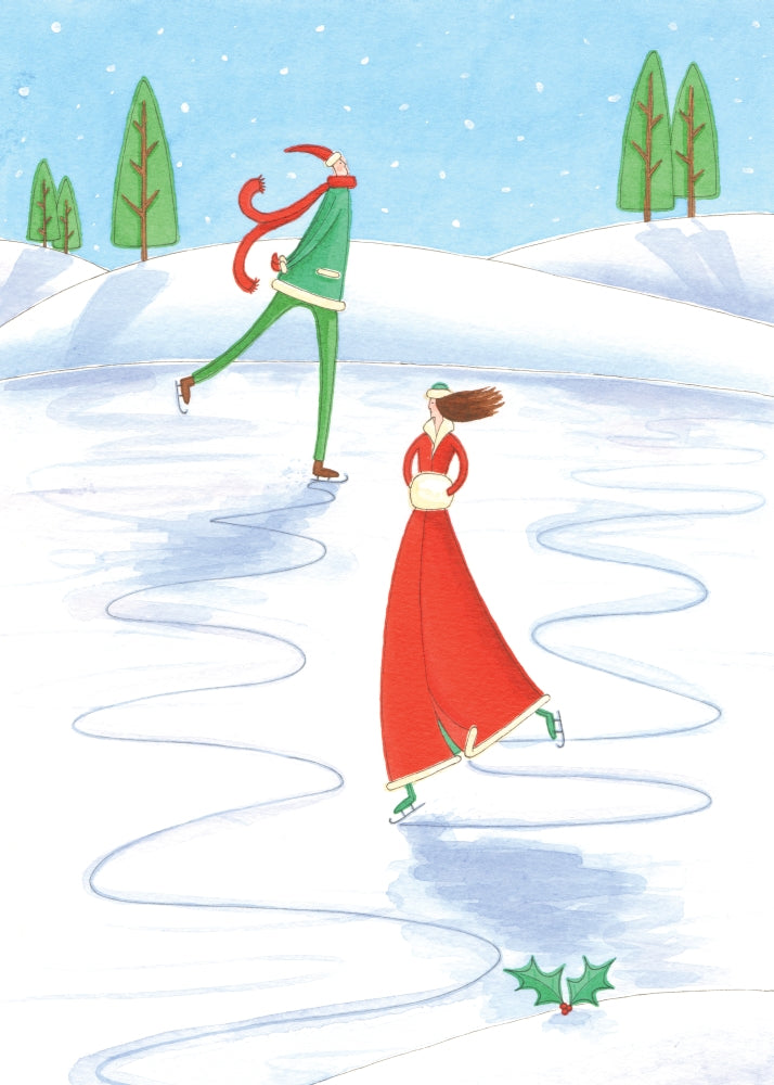 Christmas Skating Poster Print by Peter Adderley, winter scene with skaters