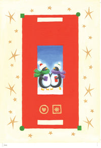 Two Christmas Penguins Poster Print by Peter Adderley, festive holiday artwork.