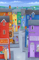 Rainbow Town Poster Print by Peter Adderley, colorful art for home decor.