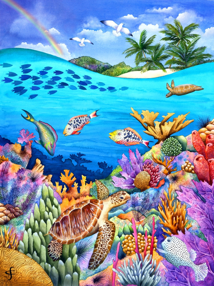 Under The Rainbow Poster Print by Carolyn Steele showcasing vibrant colors and uplifting imagery.