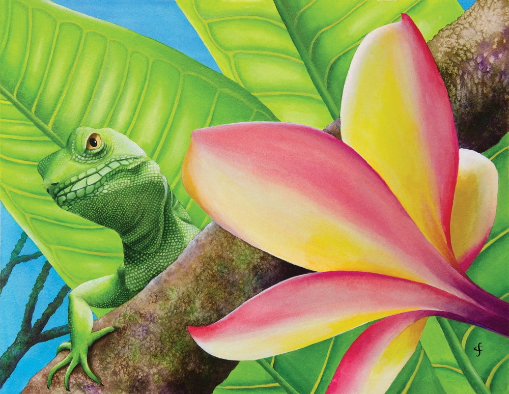 Peekaboo Lizard Poster Print by Carolyn Steele showcasing vibrant colors and whimsical design.