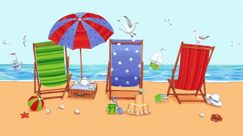 Deckchairs Poster Print by Peter Adderley featuring colorful deckchairs.
