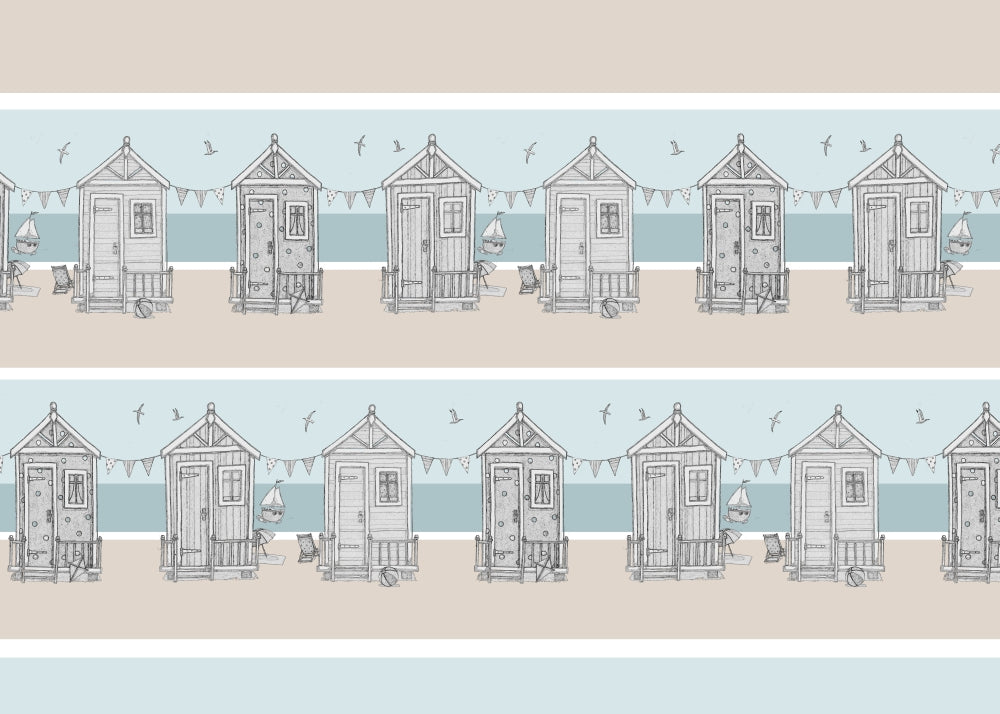 Beachhuts Poster Print by Peter Adderley, vibrant coastal art