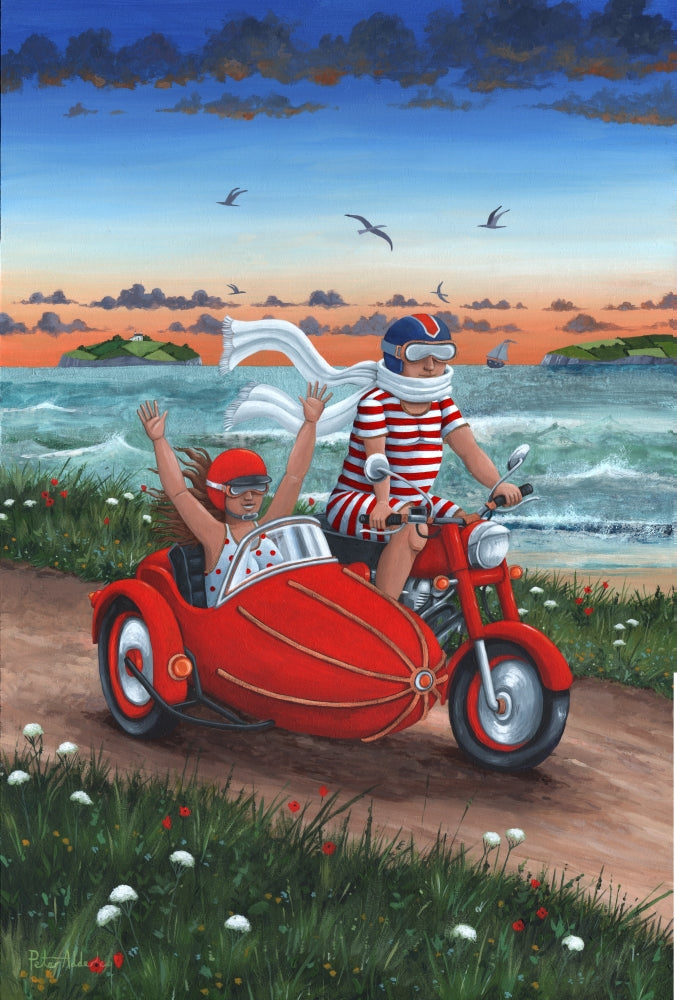 Motorbike and Sidecar Poster Print by Peter Adderley