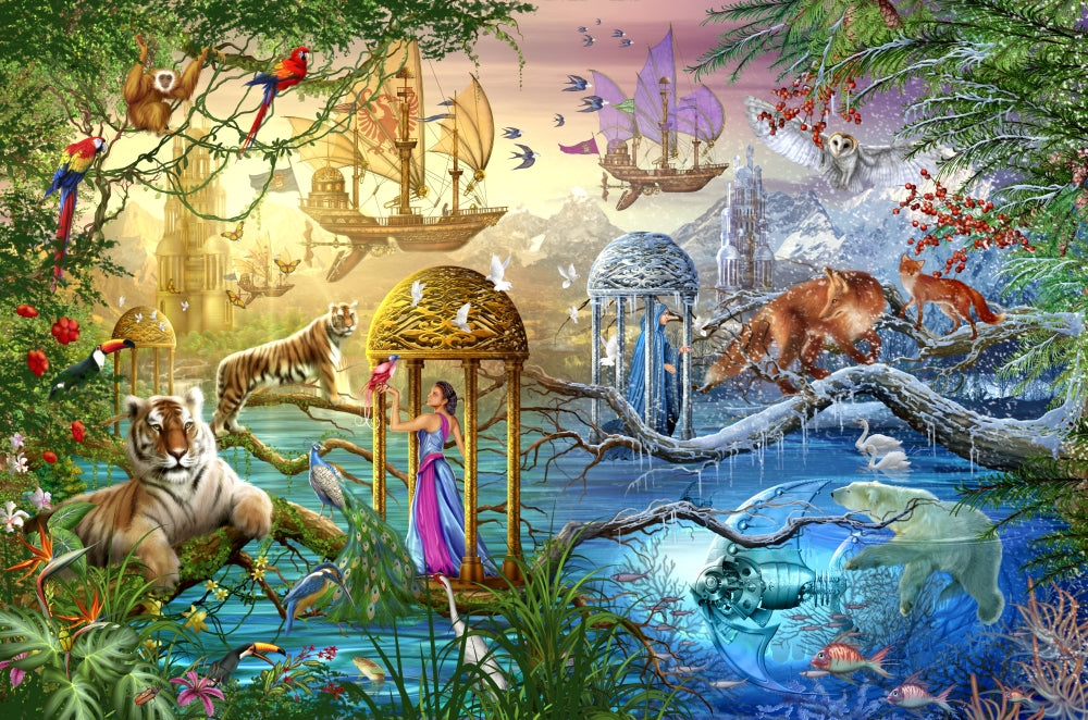 Shangri La Poster Print by Ciro Marchetti showcasing a serene paradise landscape.