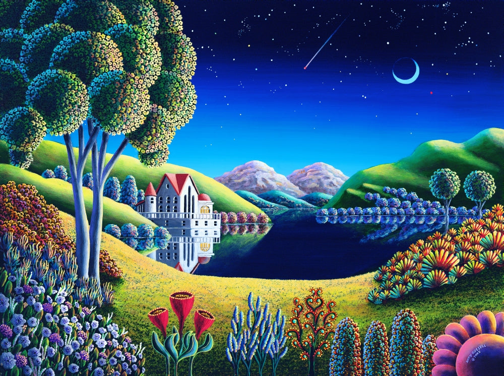 Blue Moon 6 Poster Print by Andy Russell depicting a serene night sky