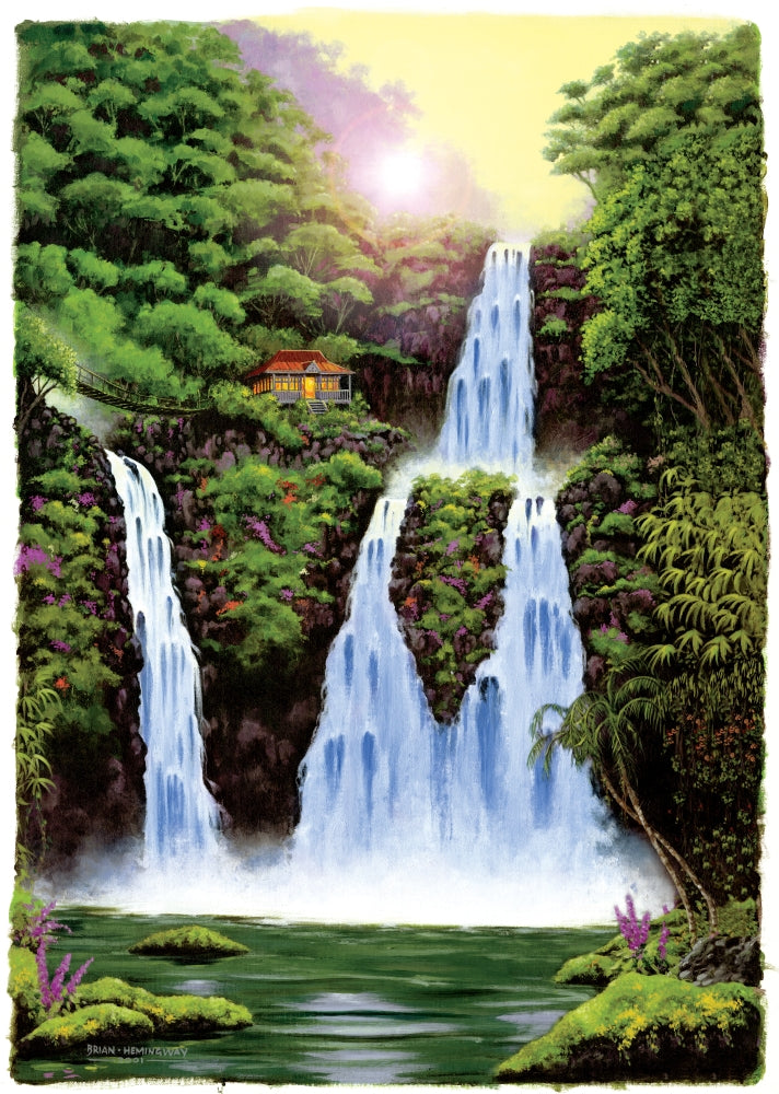 Hideaway Falls Poster Print by Brian James showcasing a hidden waterfall in nature.