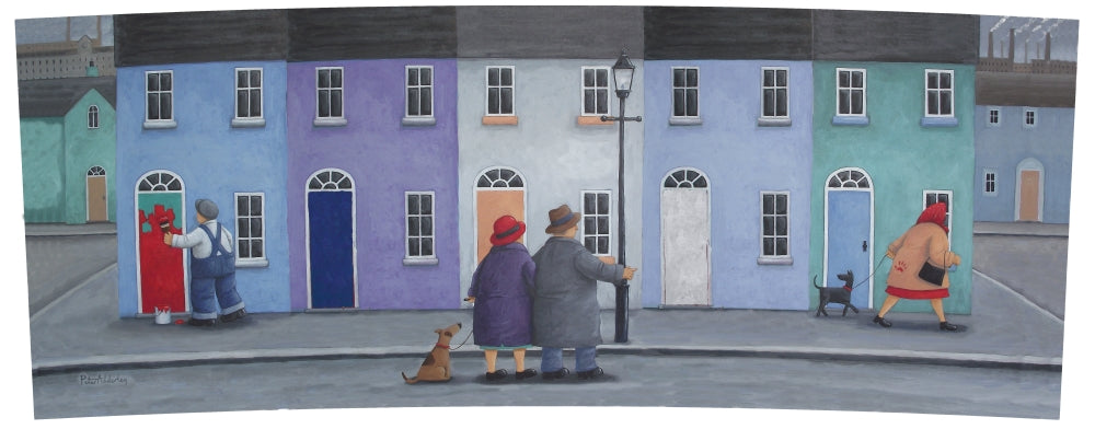Life In A Northern Town Poster Print by Peter Adderley, vibrant landscape artwork.