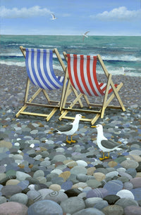 Deck Chairs Poster Print by Peter Adderley showcasing vibrant colors