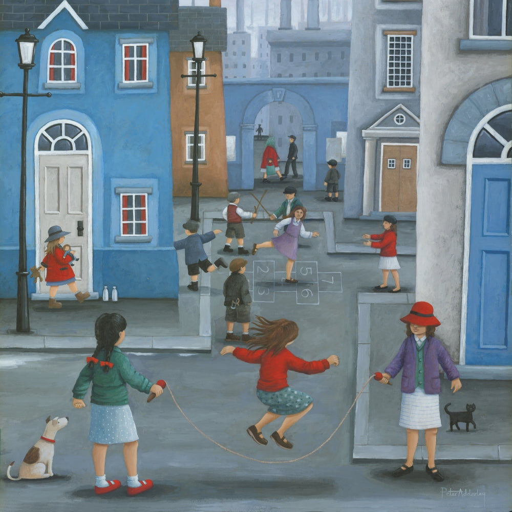 Hopscotch Poster Print by Peter Adderley - playful and colorful design for kids' rooms.