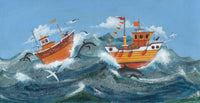 Yellow Boats Poster Print by Peter Adderley showcasing colorful boats on water.